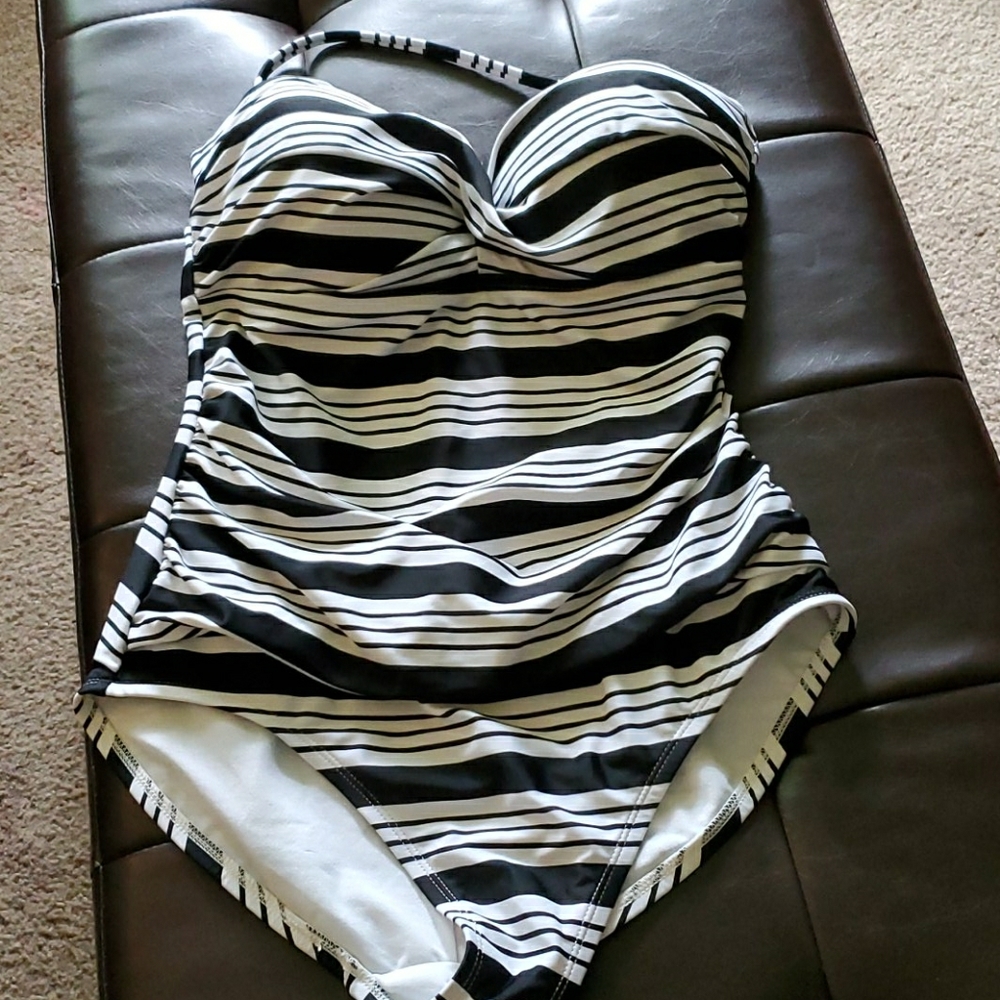 Medium Black & White Striped One Piece  Swimsuit